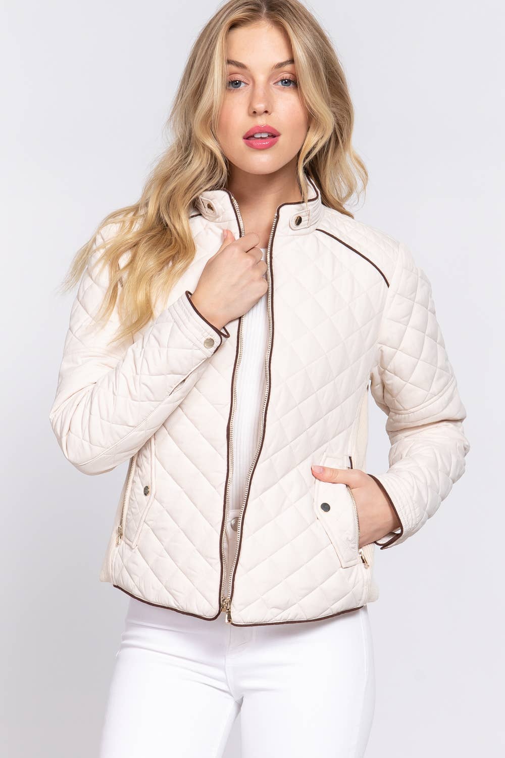 Suede Piping Rib Quilted Padding Jacket / Vest