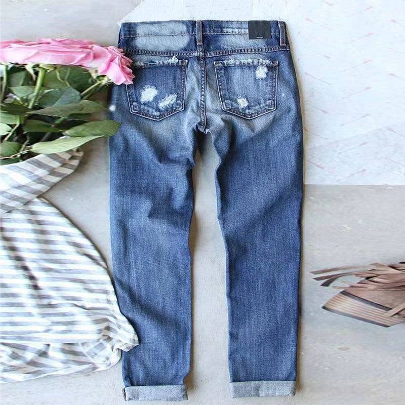 Ripped Jeans Women SF Patch Straight Denim Pants