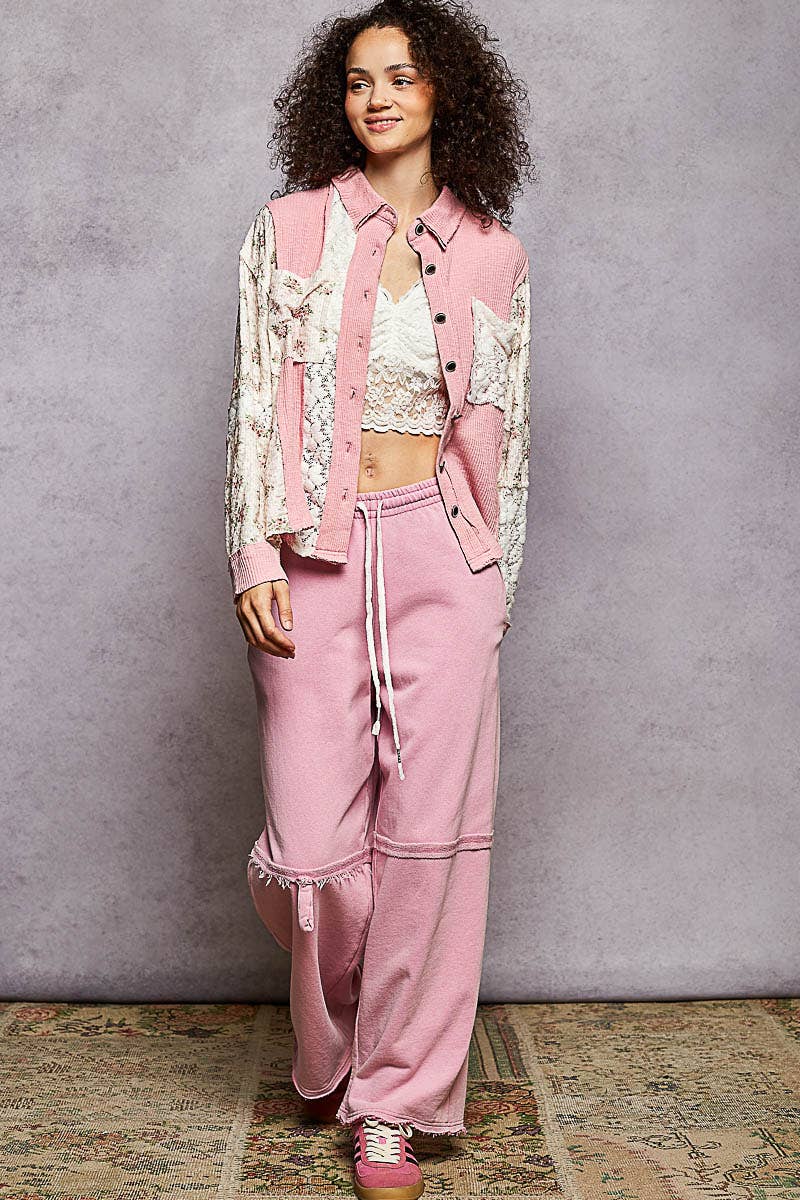 Oversized floral contrast front pockets shirt SALE