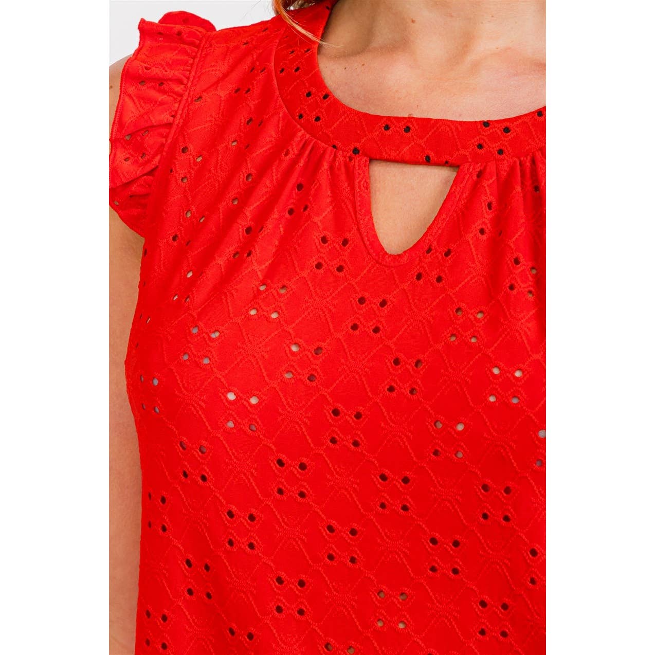 EYELET RUFFLE TANK TOP
