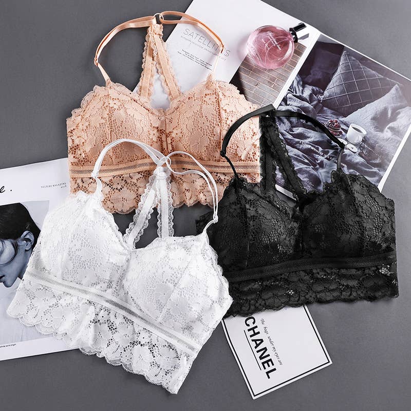 Floral Lace Mesh crop camisole Wireless Bra Bralettes