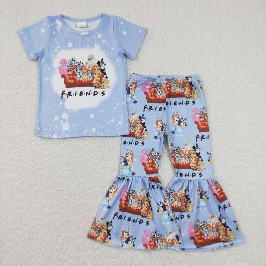 Baby Girls Short Sleeve Dog Friends Tee Top Flare Bell Pants