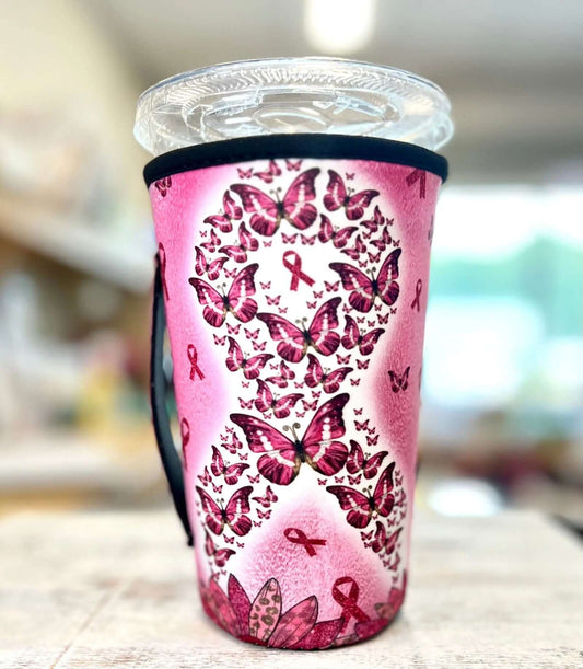 20 OZ Butterfly Breast Cancer Insulated Cup Cover Sleeve