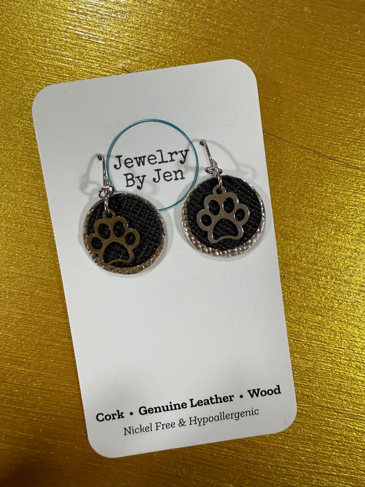 Paw Charm: Black & Silver Earrings