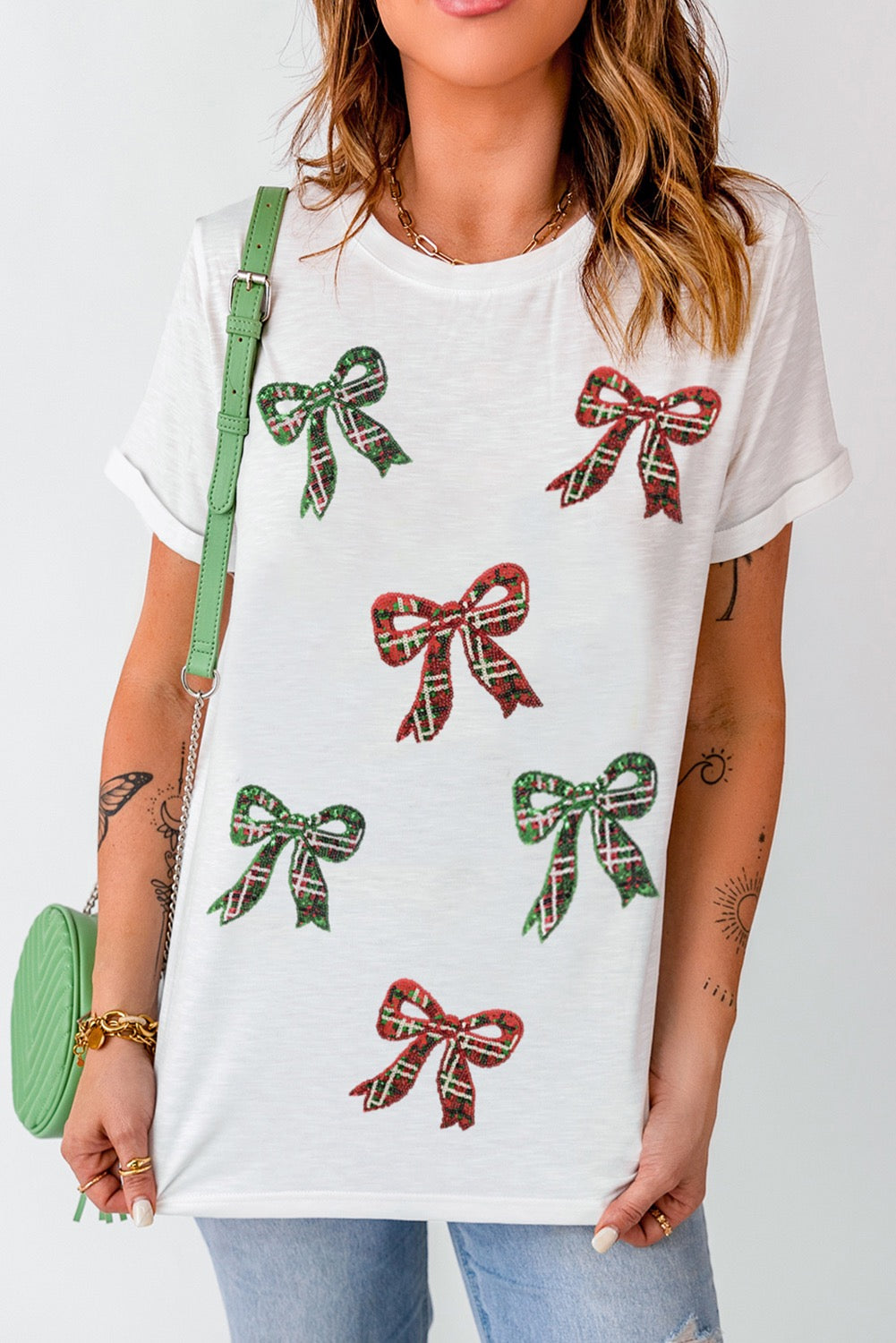 Festive Christmas Sequin Bow Tee