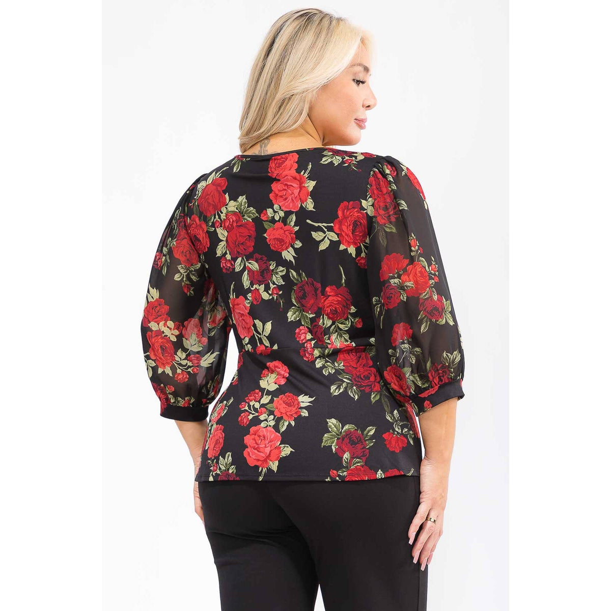 PLUS FLORAL PRINT SLEEVE PUFF MIX MEDIA WRAP