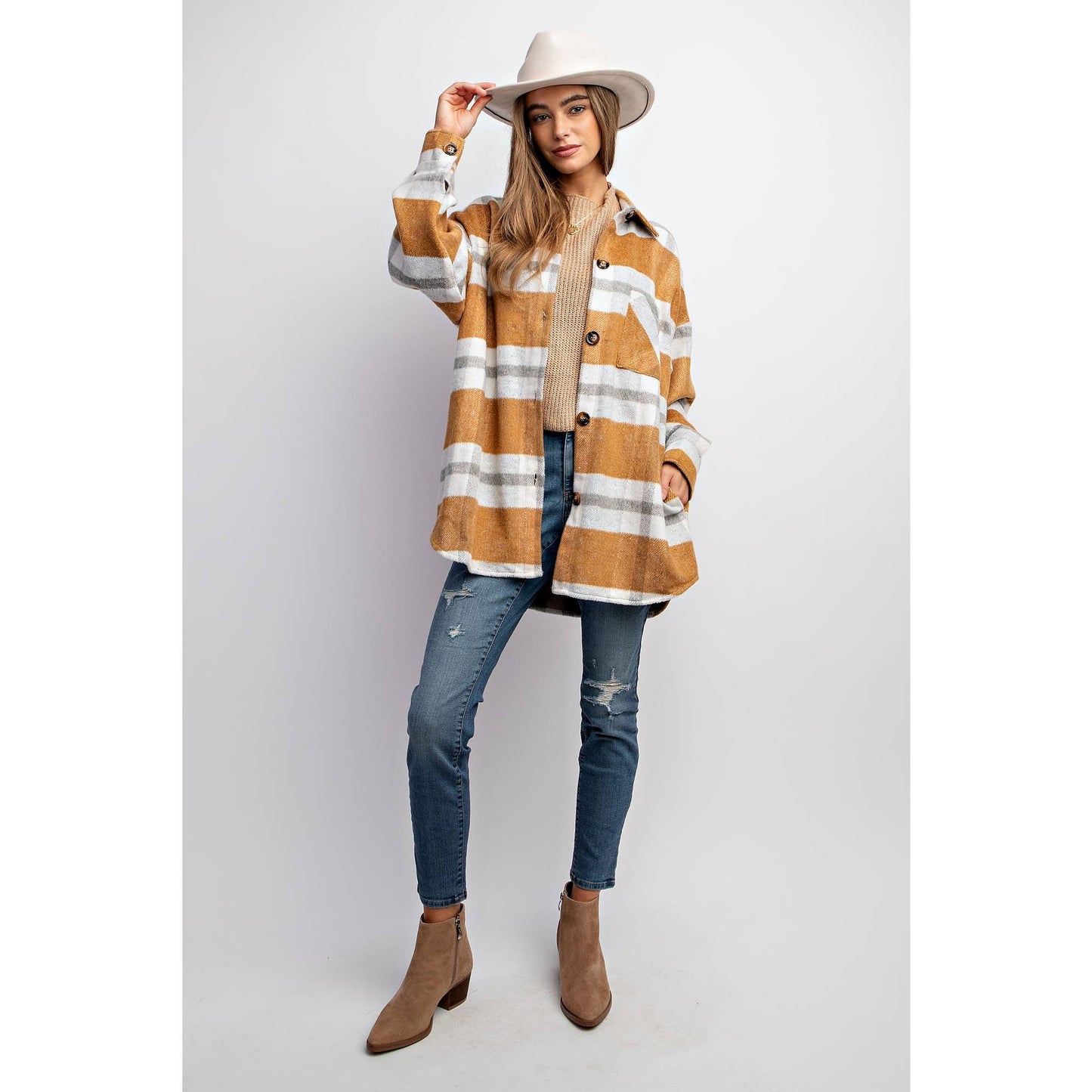 MUSTARD PLAID SHACKET