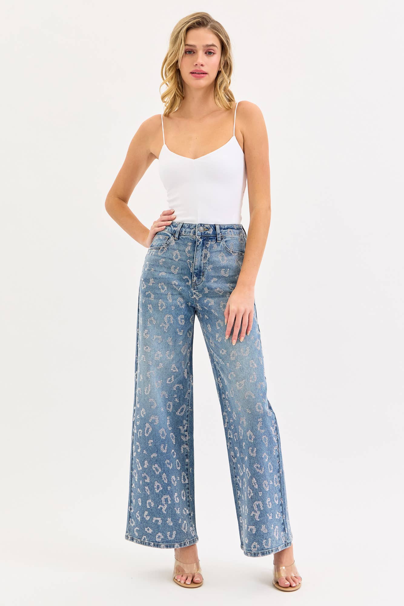 High Rise Wide Leg with All Over Rhinestones