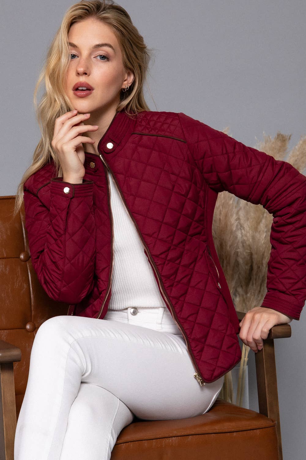 Suede Piping Rib Quilted Padding Jacket / Vest