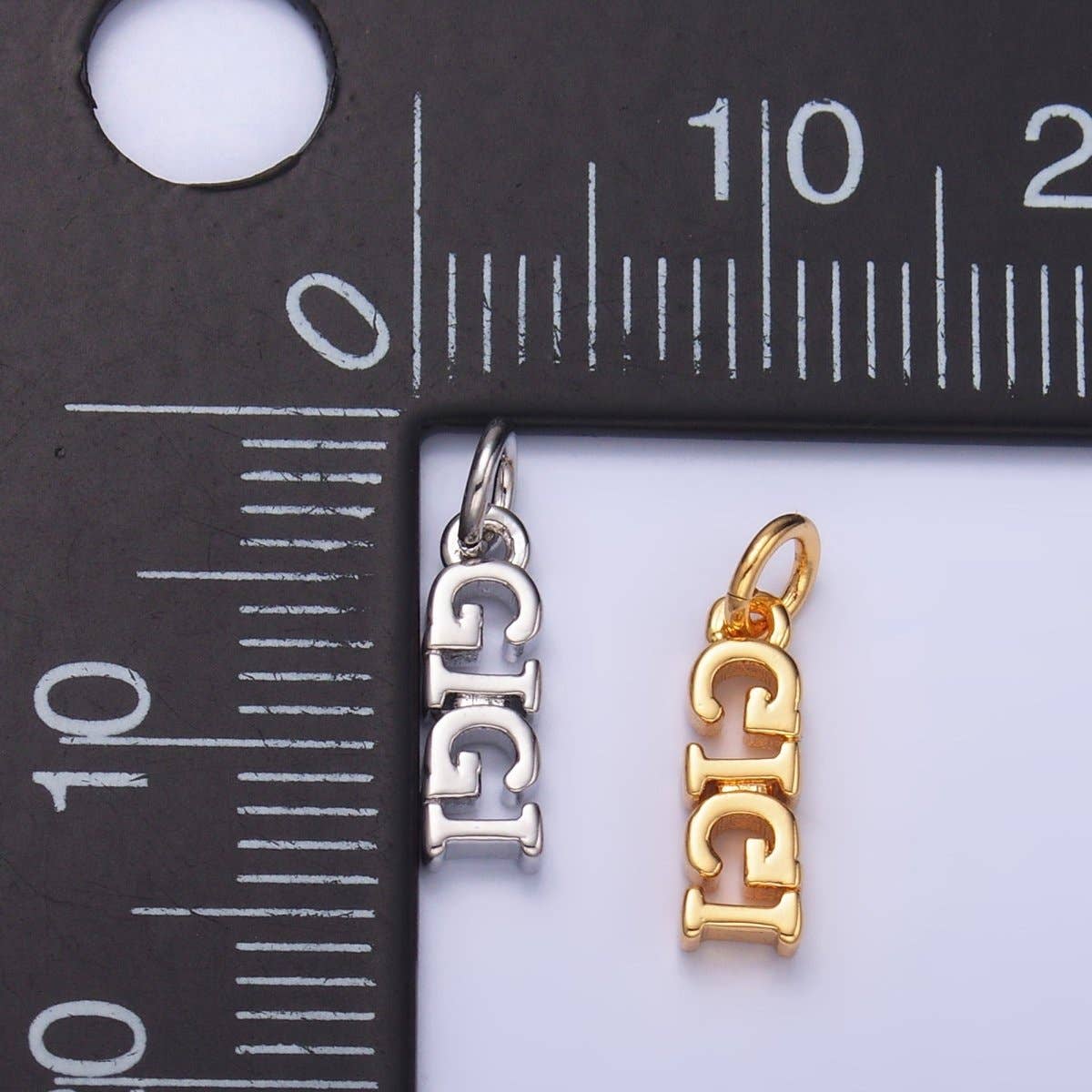 24K Gold Filled Grandma "GIGI" Script Charm in Gold & Silver | W424