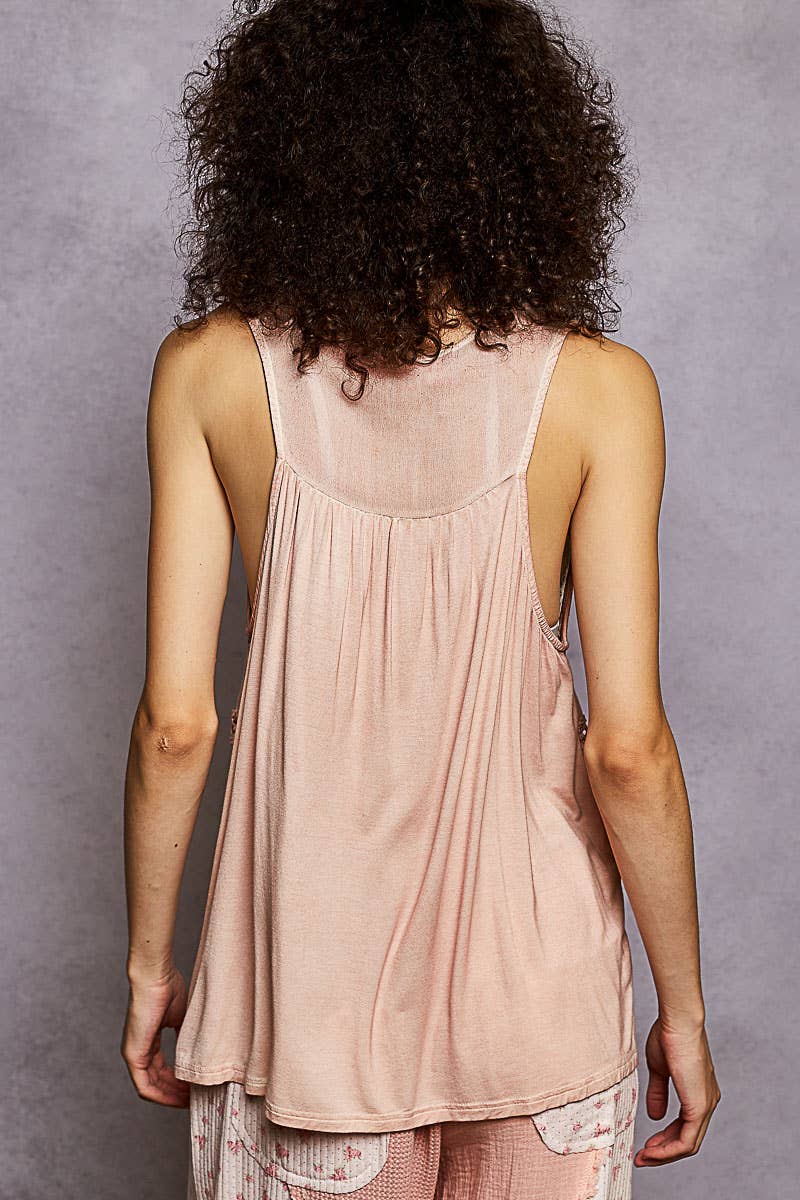 Sleeveless contrast floral lace crochet detail v-neck top