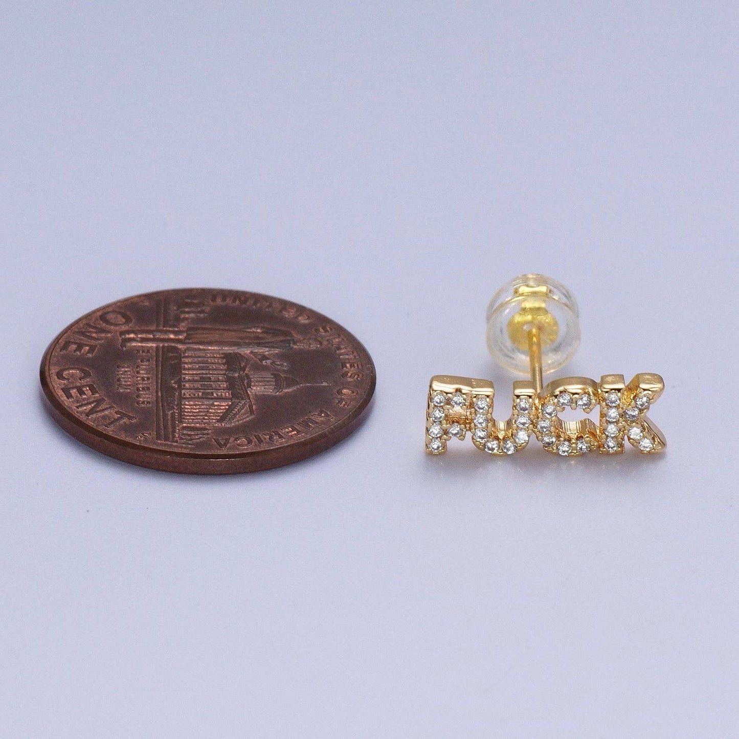 Dainty 16K Gold Filled "FUCK" CZ Stud Earrings