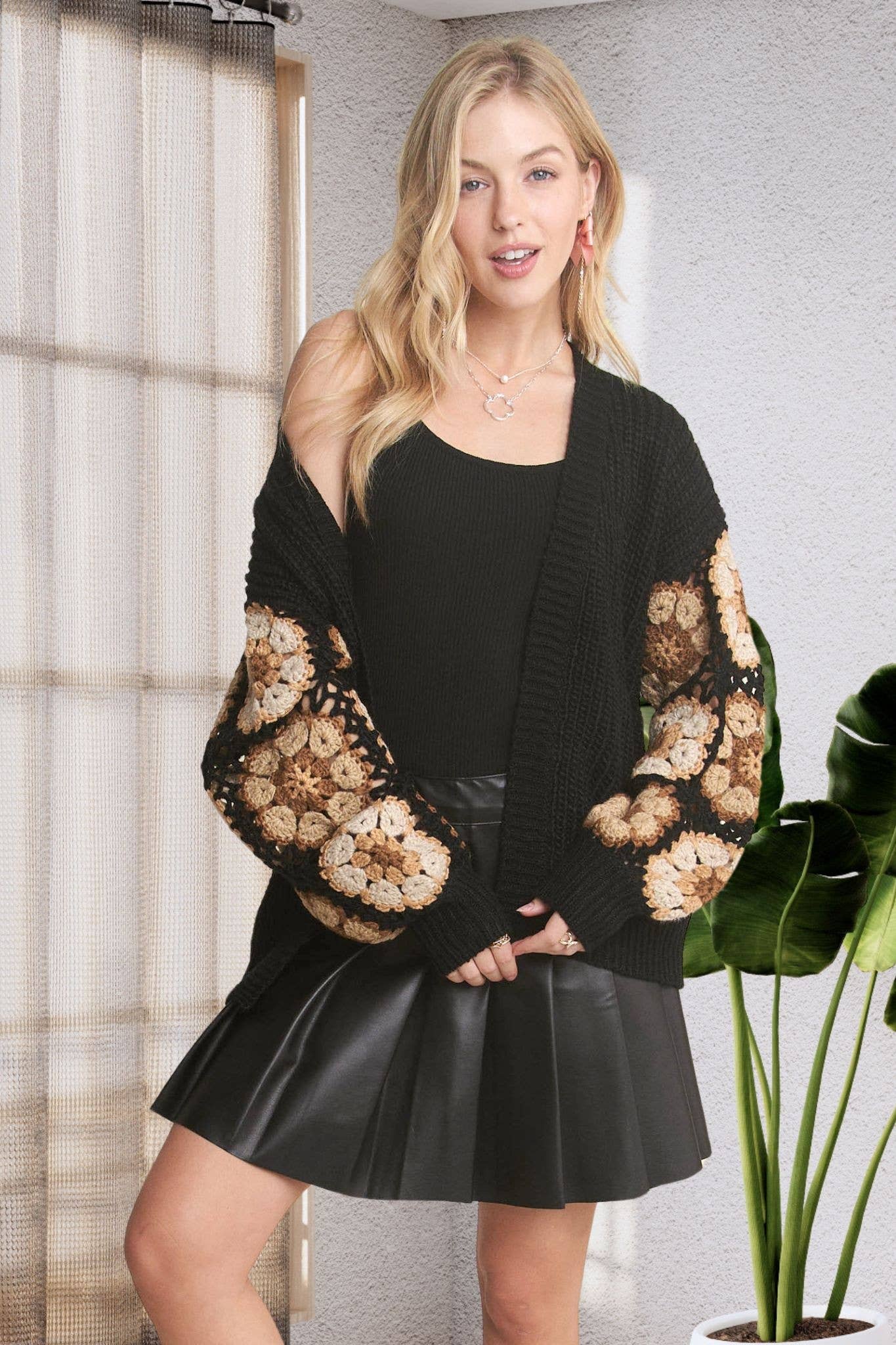 CROCHET SLEEVE SWEATER CARDIGAN