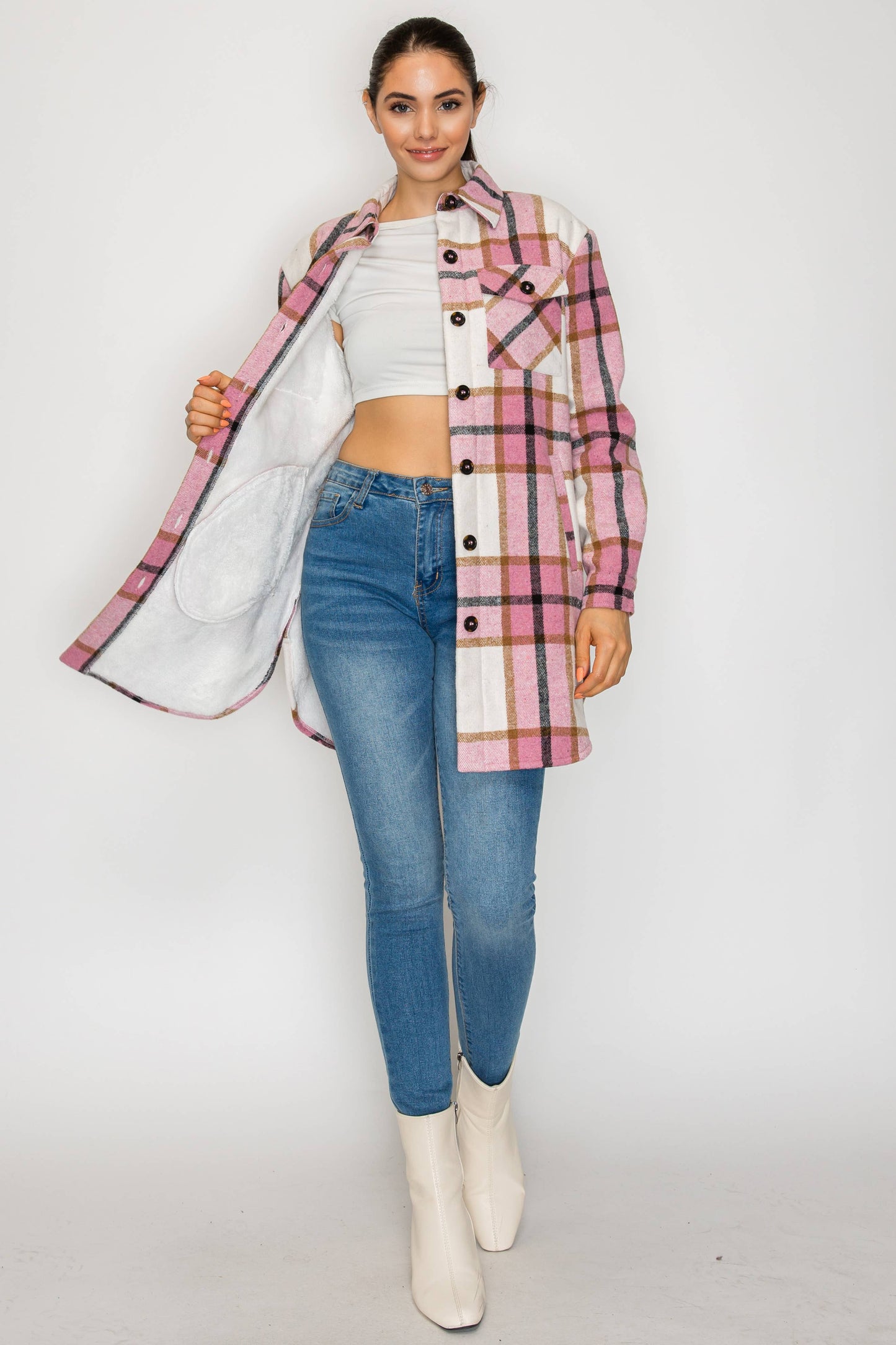 USA Plaid Sherpra Shacket