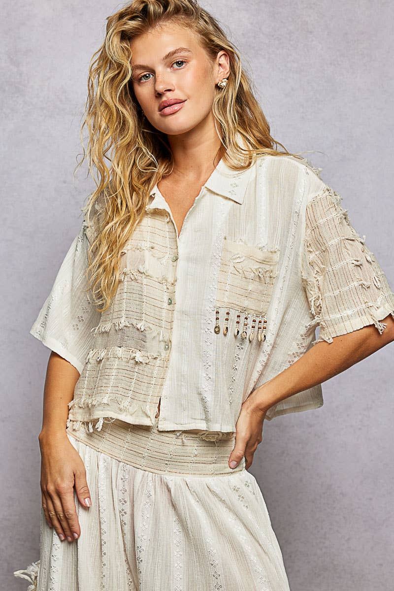 POL Boho Woven Shell Beads Top