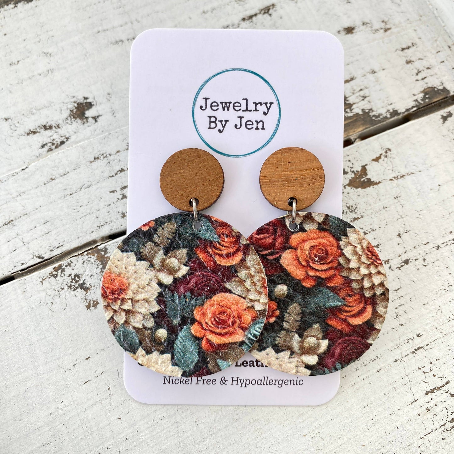 Wood Stud Earring: Autumn Array of Flowers Earrings