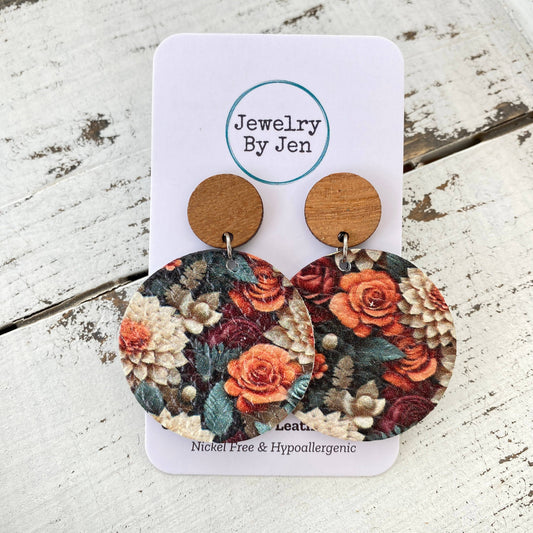 Wood Stud Earring: Autumn Array of Flowers Earrings