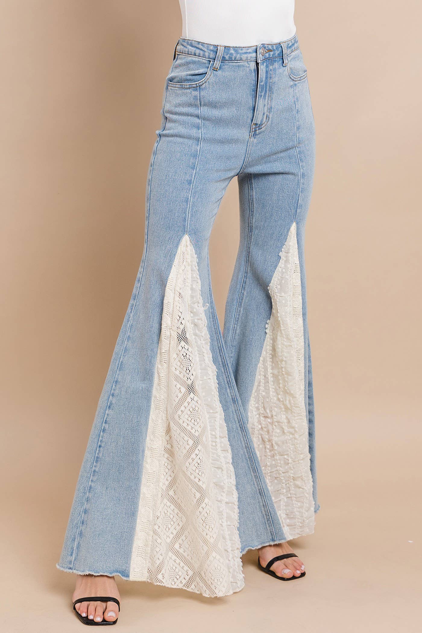 Wisteria Lane LACE DETAIL WIDE LEG JEANS