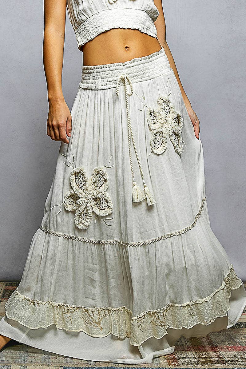 POL Smocked Embroidered Long Skirt