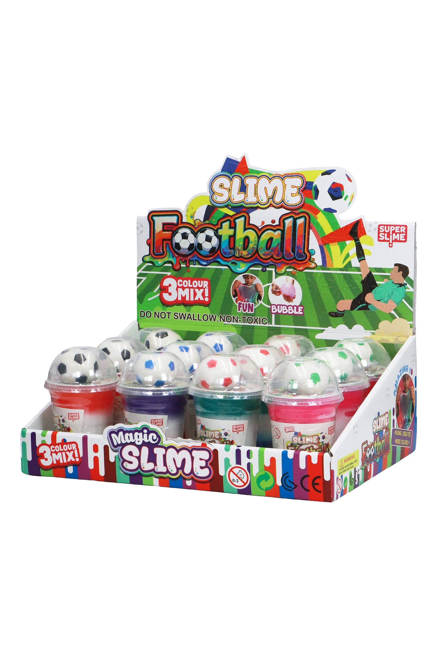 Colorful 3-Tone Gel Slime Cup w/ Soccer Foam Squishy