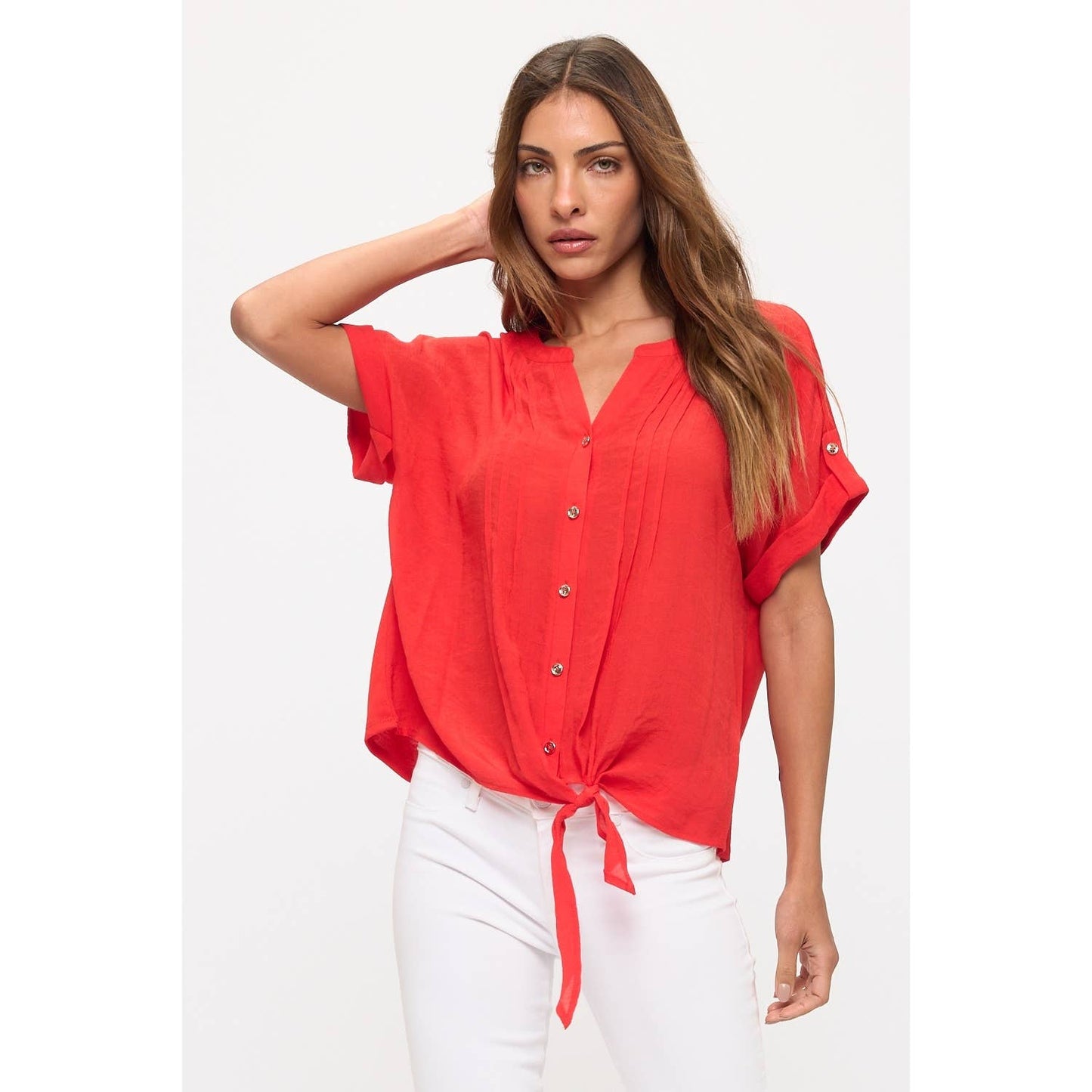 GOLD BUTTON TIE FRONT SHIRT