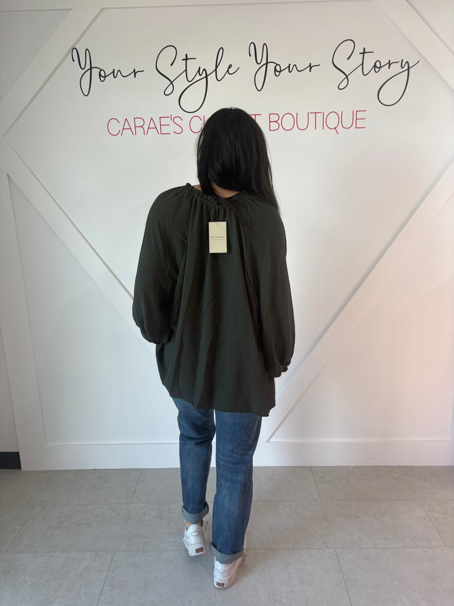 Flowy Dark Green Long Sleeve Blouse