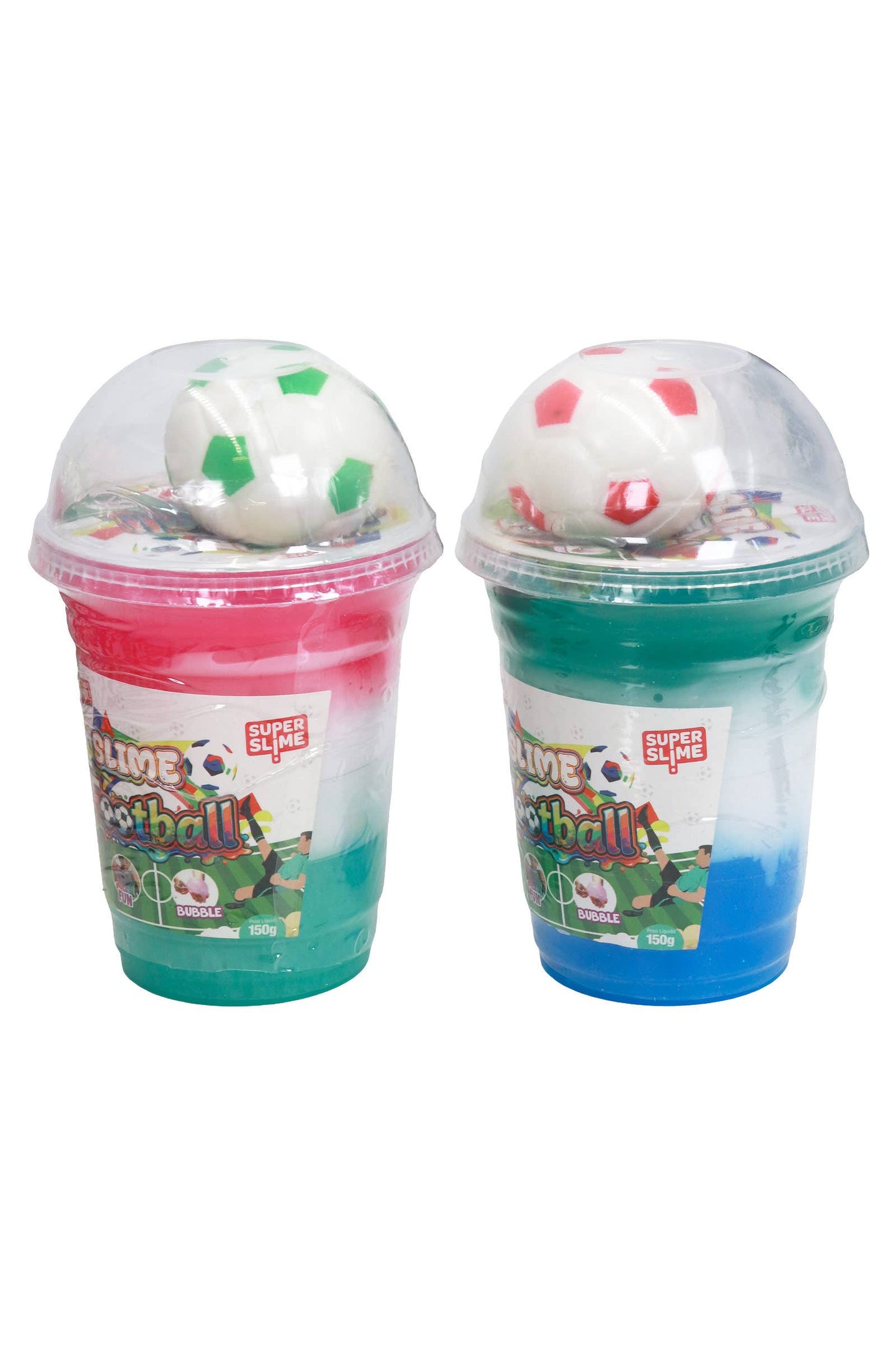 Colorful 3-Tone Gel Slime Cup w/ Soccer Foam Squishy