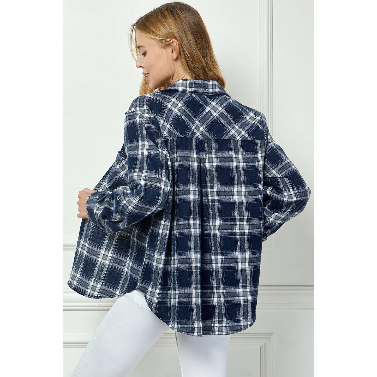 PLAID FLANNEL ROLL SLEEVES  COLLAR NECK SHIRTS