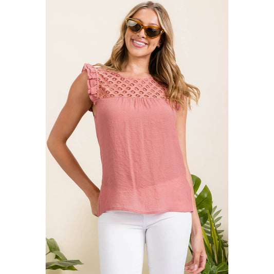 RUFFLE SLEEVE LACE TANK TOP