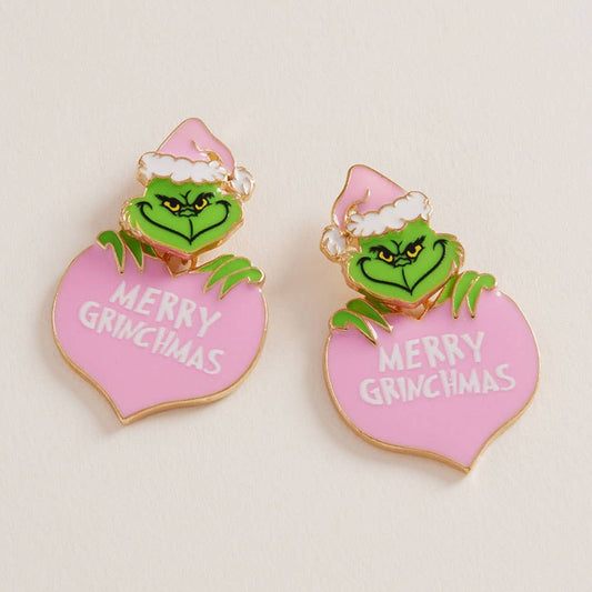MERRY CHRISTMAS Heart Grinch  Earrings