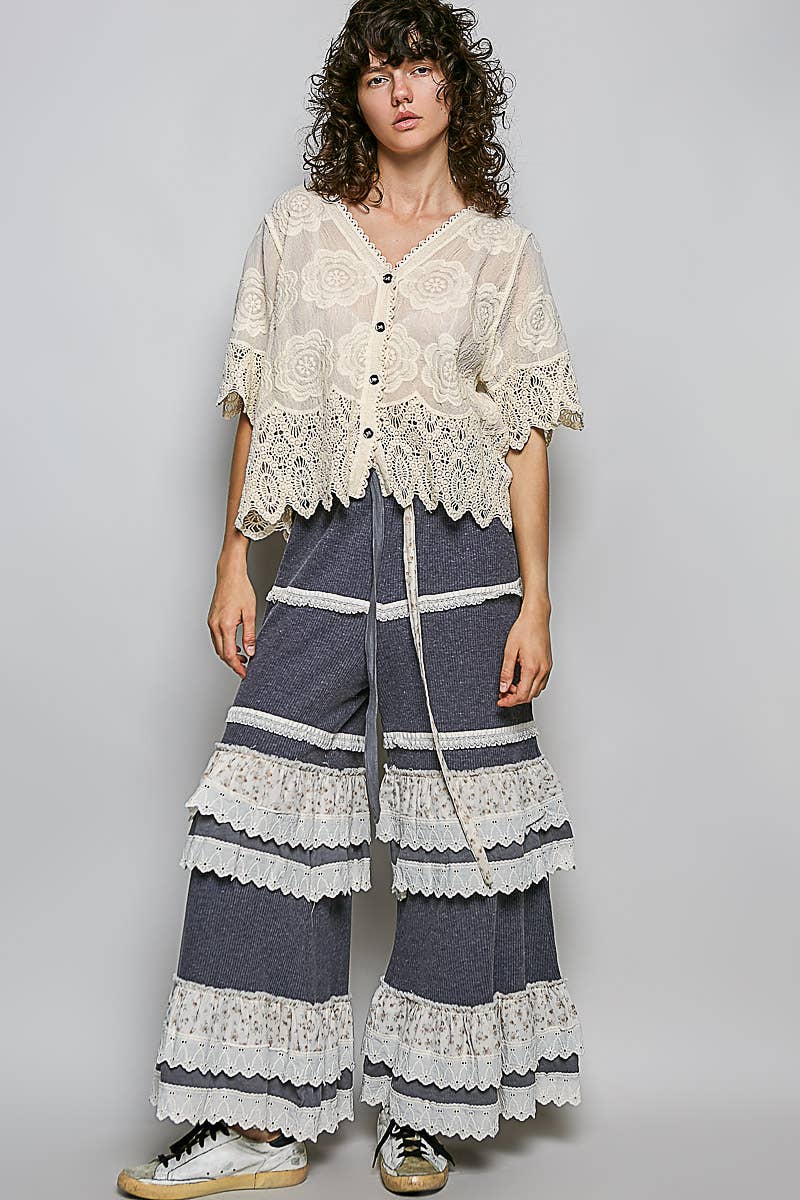 POL Crochet Trim Neckline Short Sleeve Jacket Top
