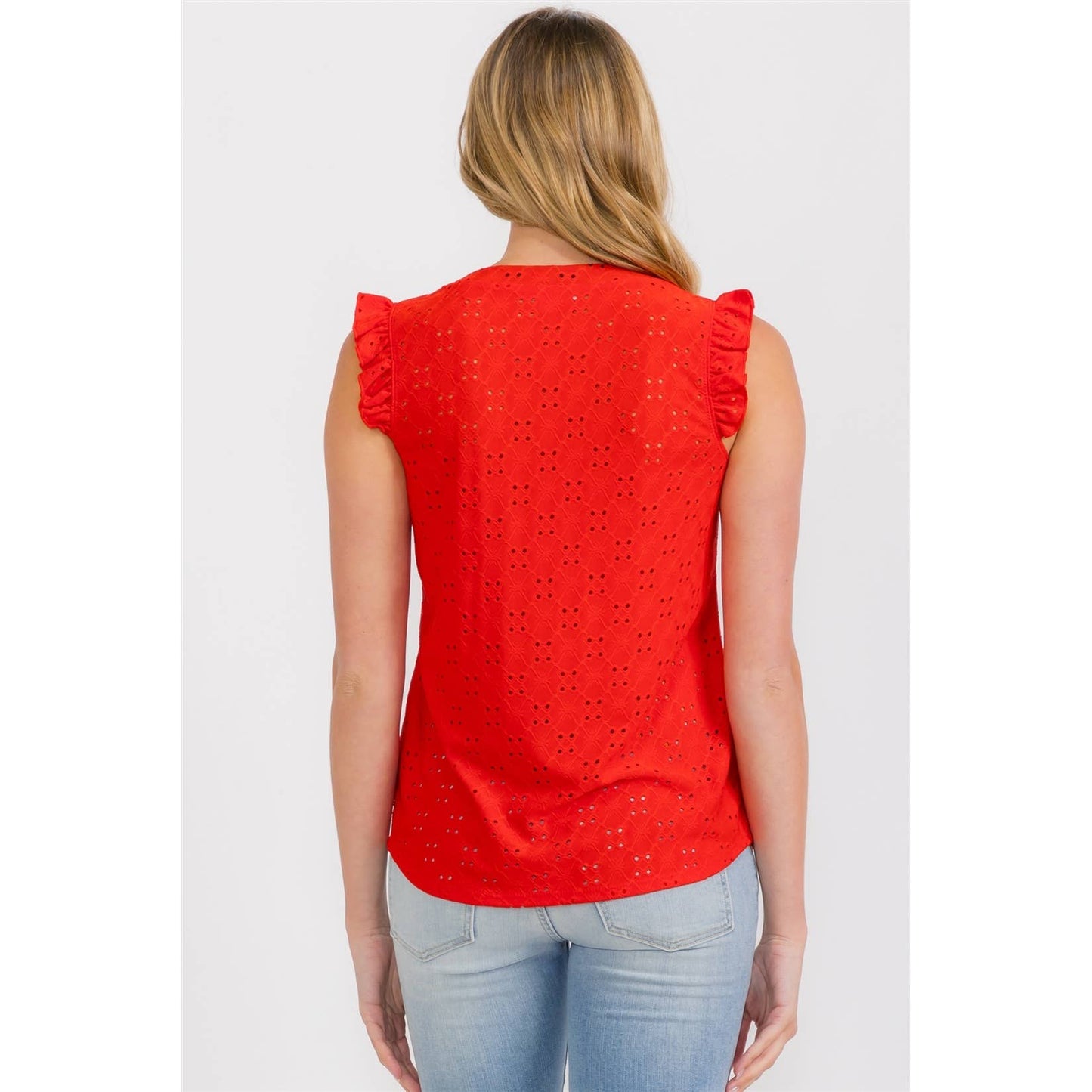 EYELET RUFFLE TANK TOP
