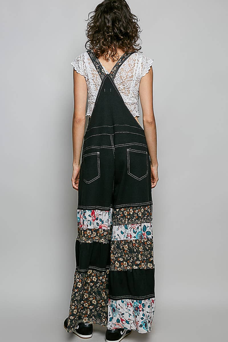 POL Mixed Fabric Wide Leg Overall