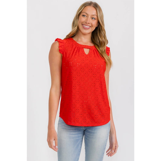 EYELET RUFFLE TANK TOP