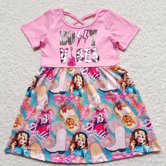 Baby Girls Pink Sing Cross Back Knee Length Dresses