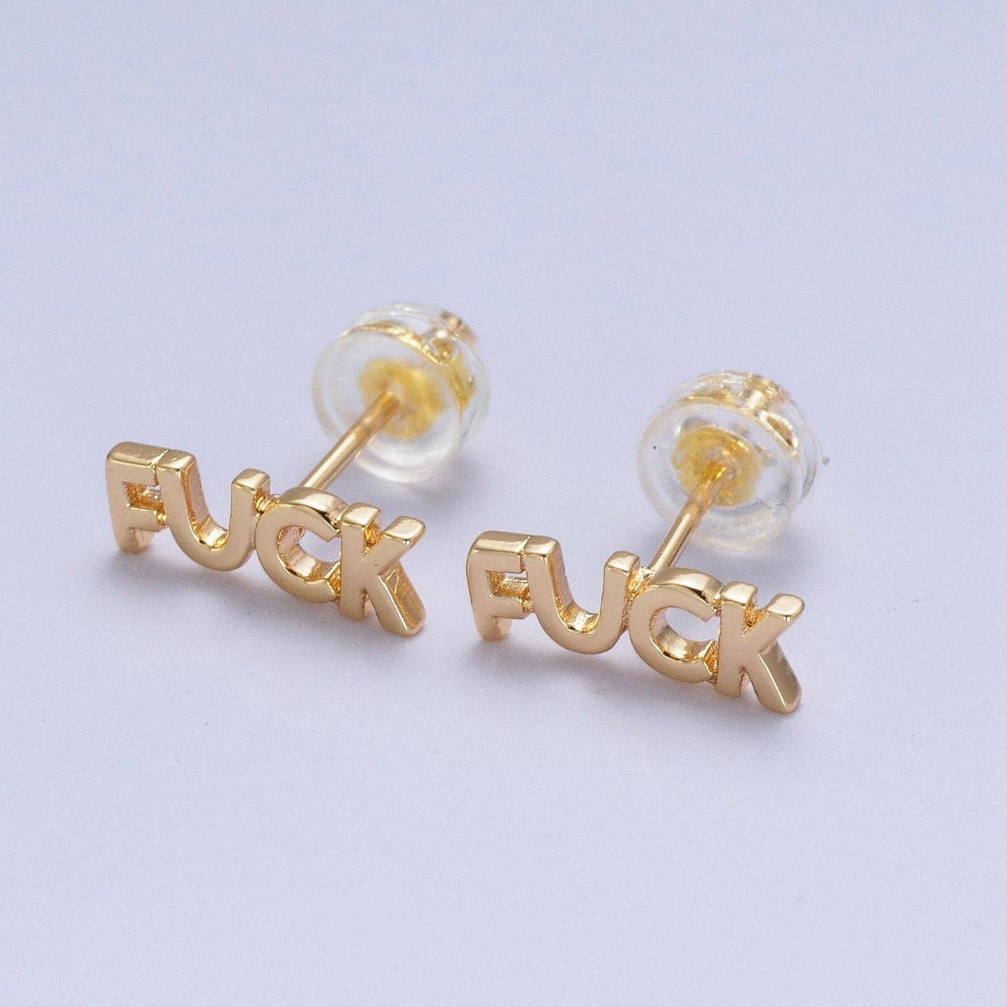 Dainty 16K Gold Filled "FUCK" Script Stud Earrings