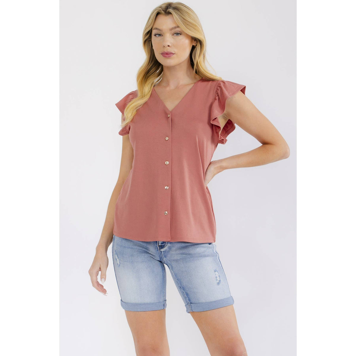 FLUTTER BUTTON FRONT TEE