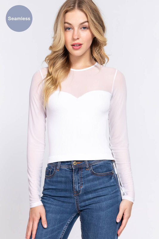 Long Slv Mesh Seamless Top