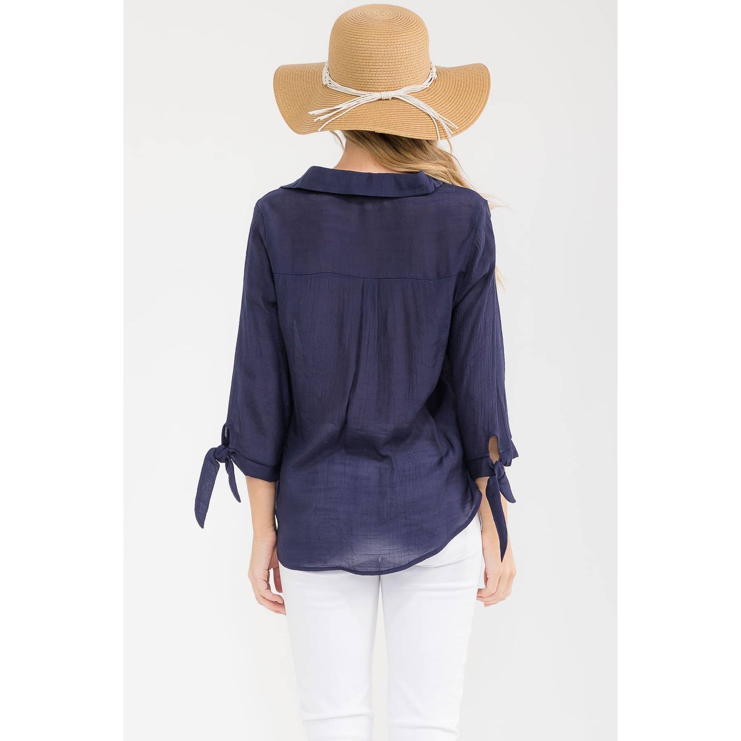 PAPAYA GAUZE COLLAR TIE SLEEVE SHIRT