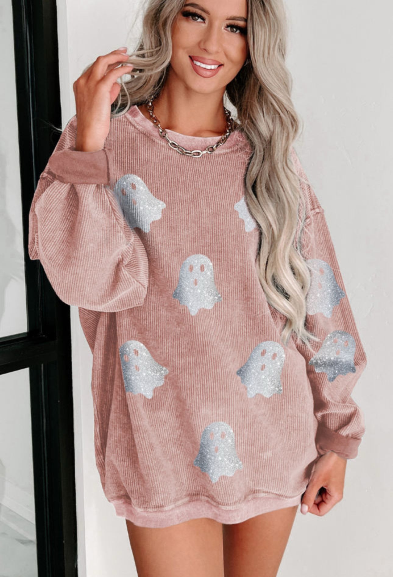 Pink Ghost Sequin Crew