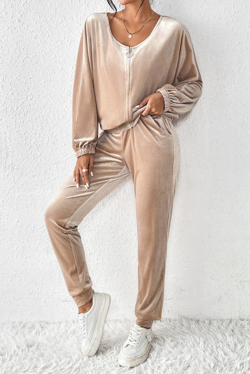 Velour Tan Jacket n Pant Set