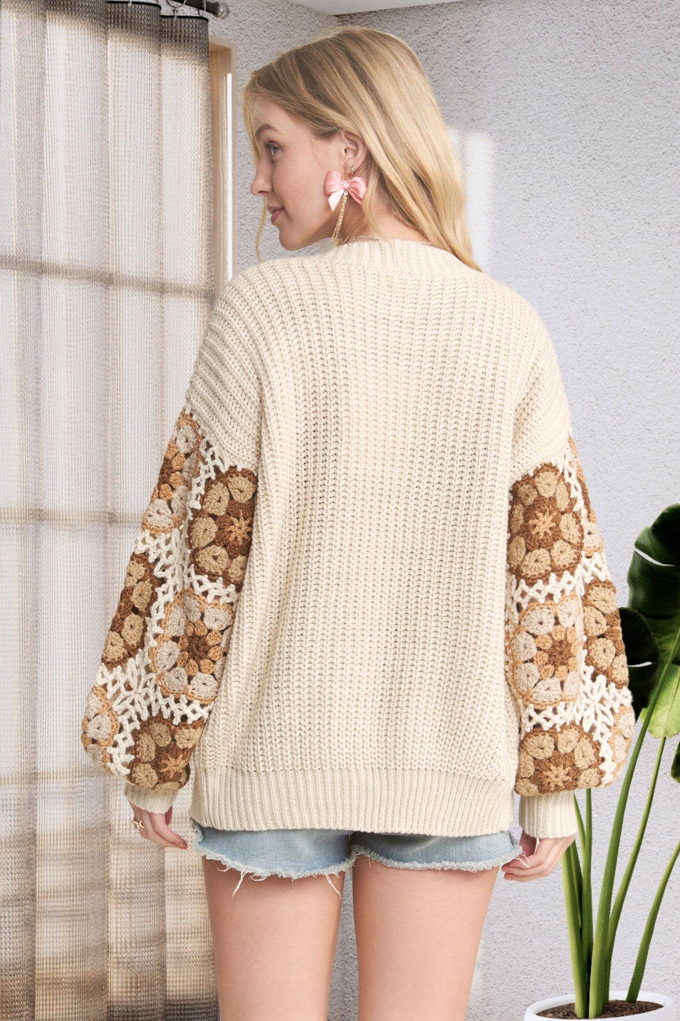 CROCHET SLEEVE SWEATER CARDIGAN