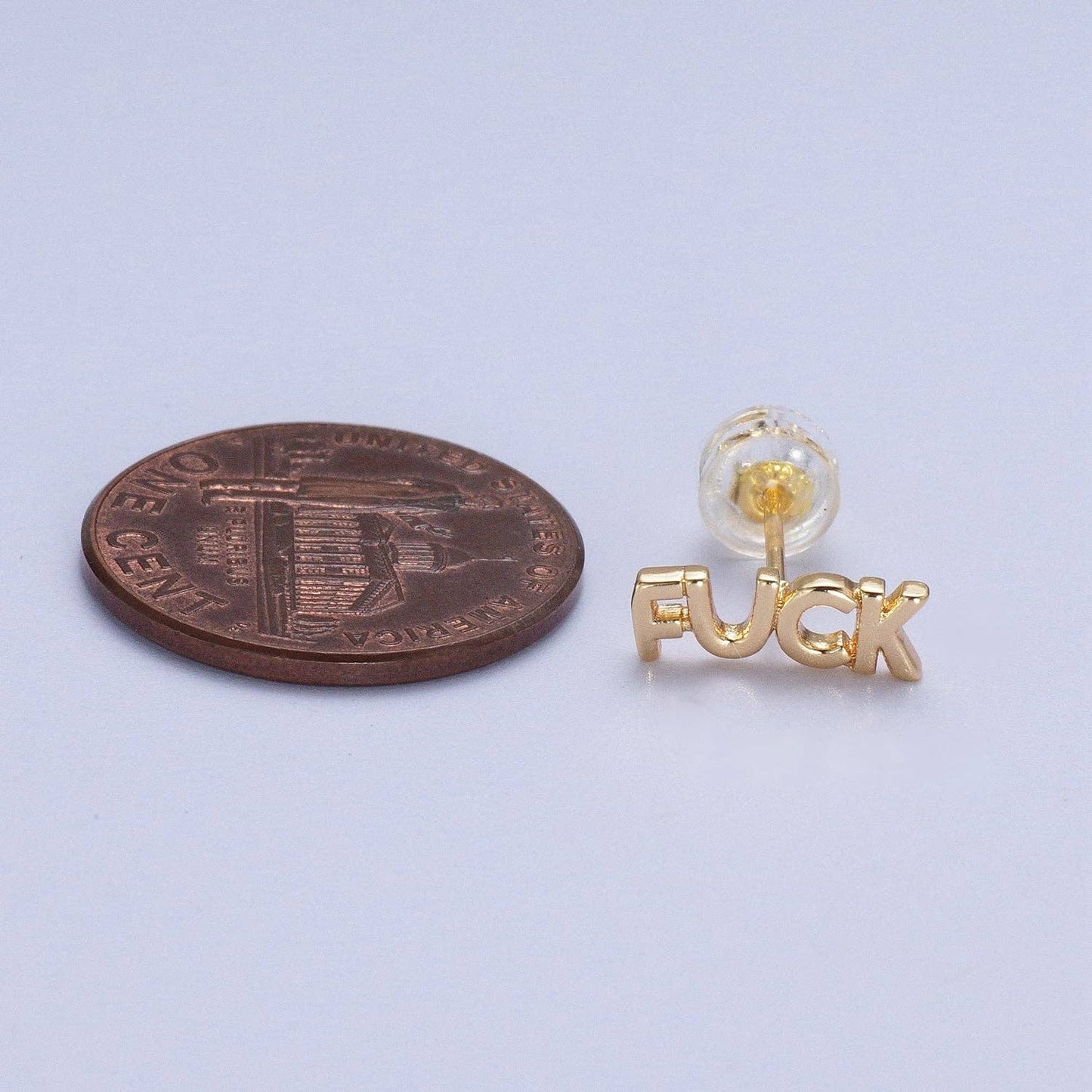 Dainty 16K Gold Filled "FUCK" Script Stud Earrings