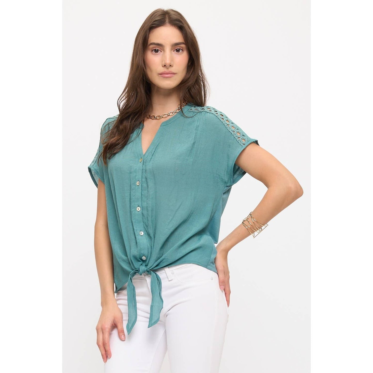 CROCHET TIE FRONT SHIRT