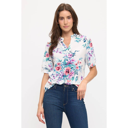 FLORAL RUFFLE WEAR TO WORK TOP