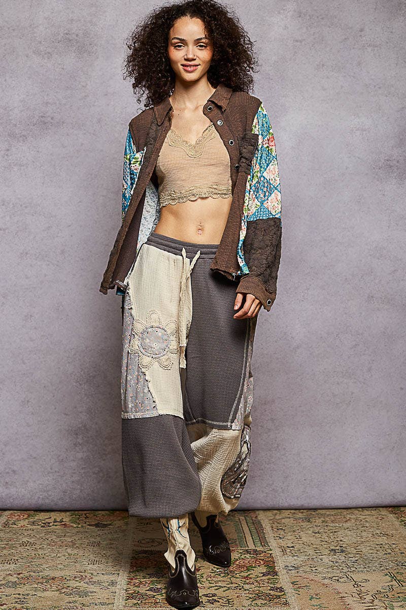 Oversized floral contrast front pockets shirt SALE