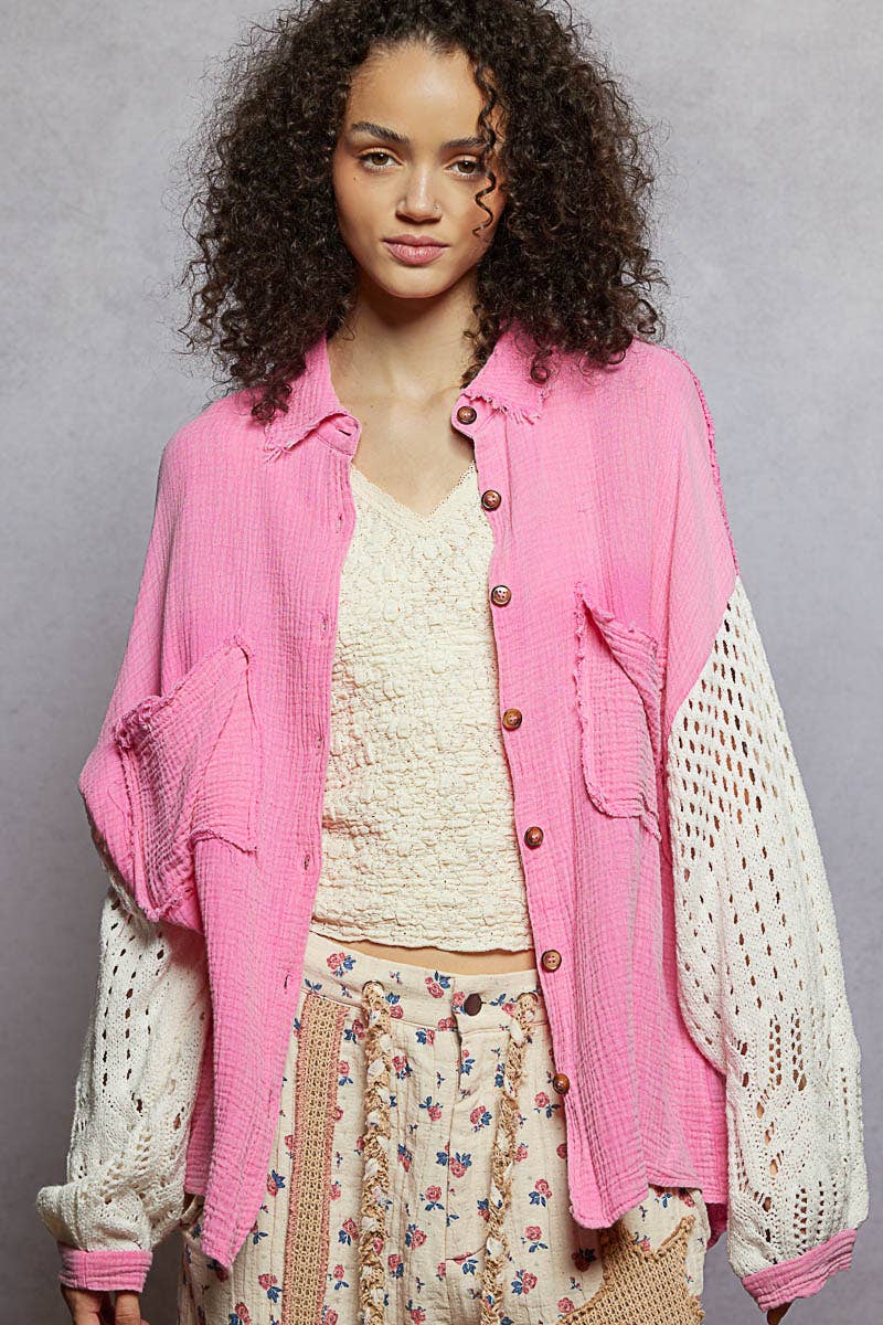 Contrast sweater sleeves chest pockets shirt SALE