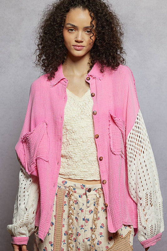 Contrast sweater sleeves chest pockets shirt SALE