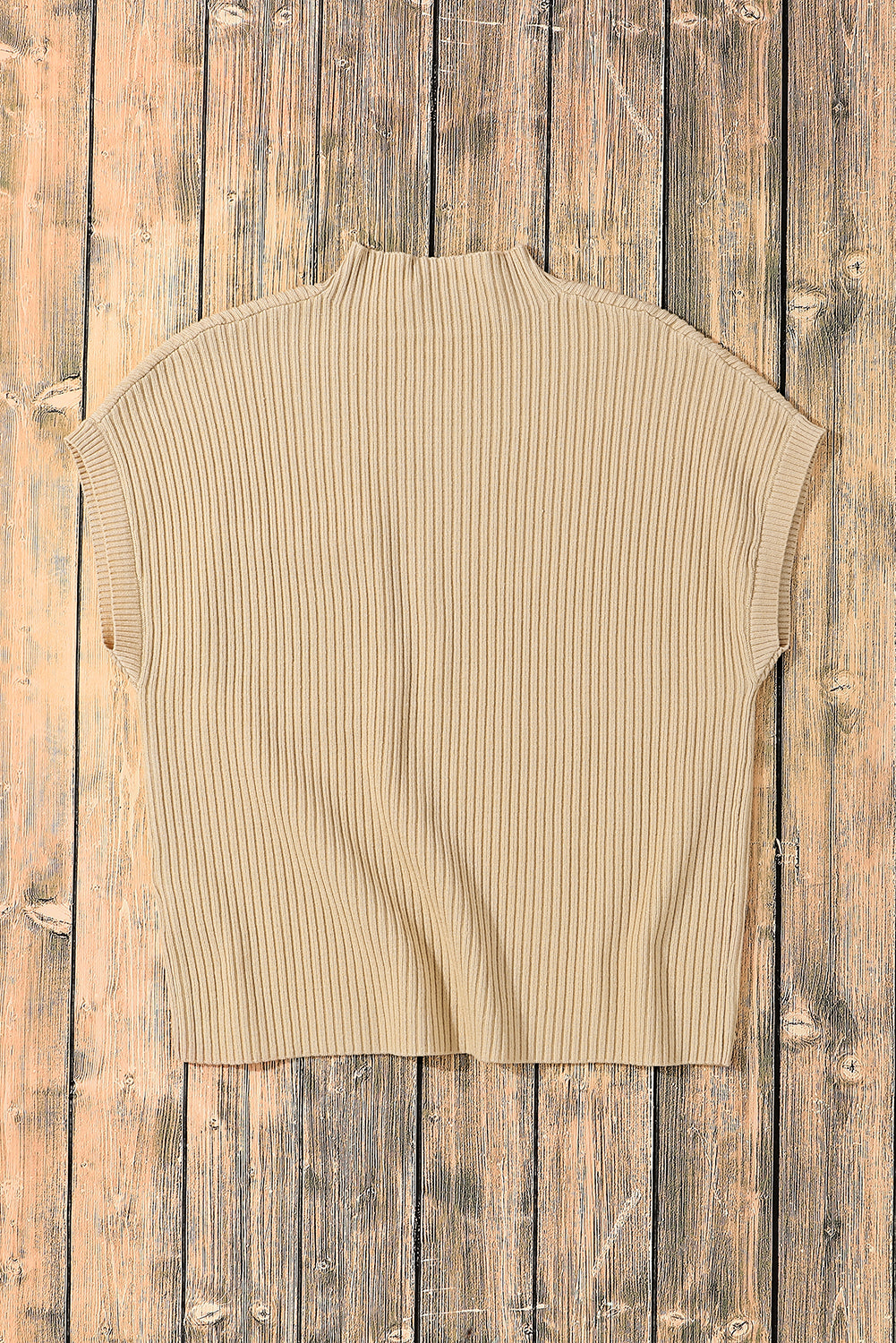 Patch Pocket Ribbed Knit Short Sleeve Sweater