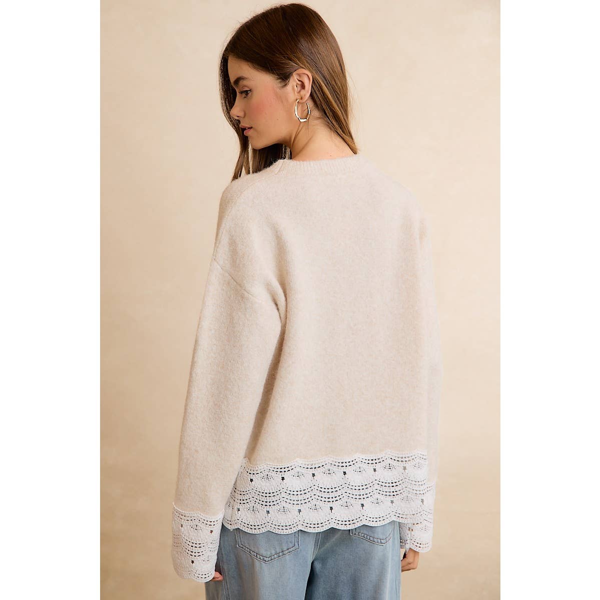 NEW WOMEN CROCHET N LACE BIBI SWEATER